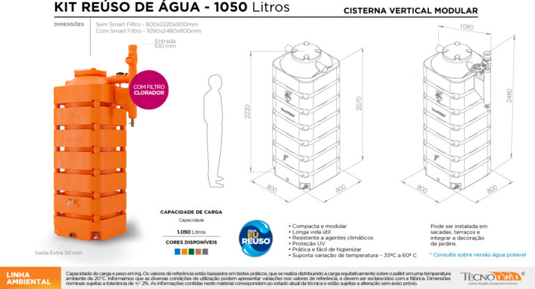 Cisterna Vertical Modular 1050 Litros Reúso de Água Tecnotri