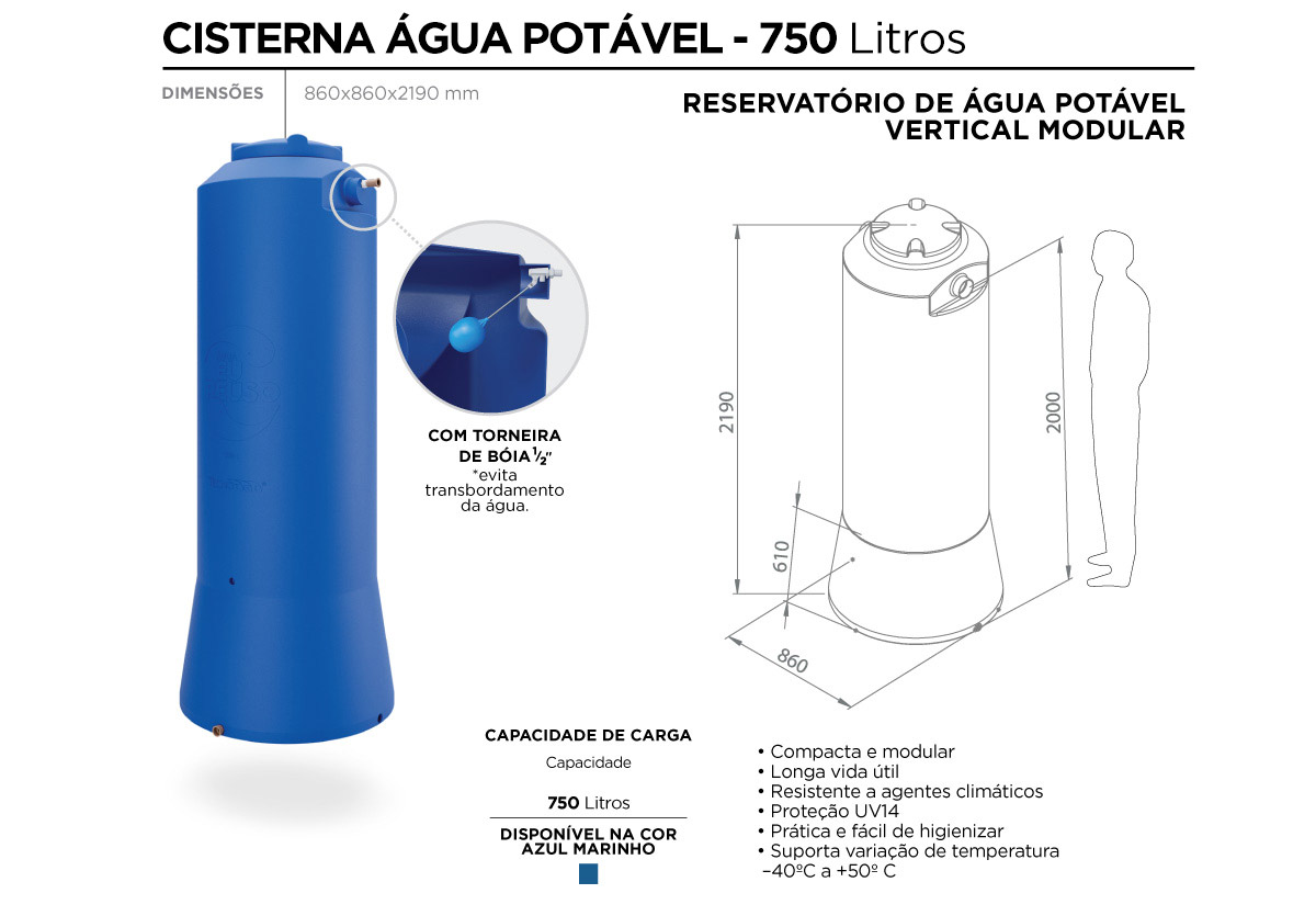 cisterna água potável 750l