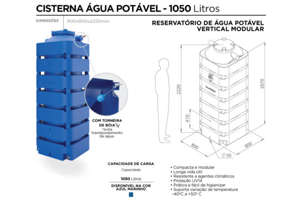 cisterna agua potavel 1050l, kit reuso agua 1050l