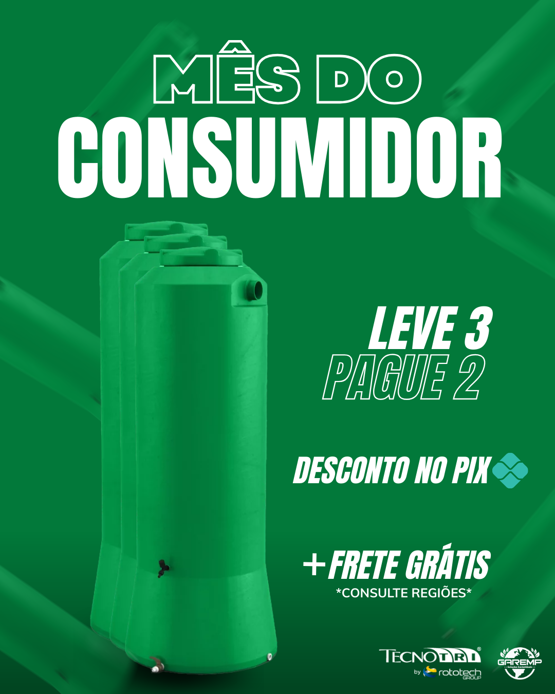 Combo Leve 3 e Pague 2 Cisterna Vertical Modular 750 Litros Reúso de Água